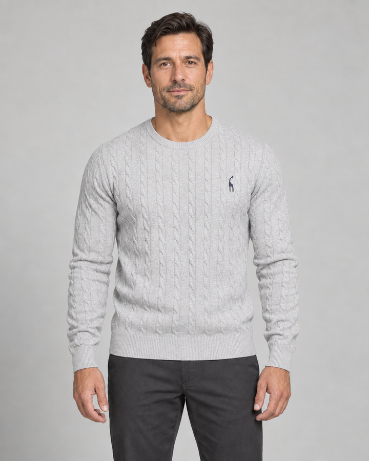 Men’s Cable-Knit Crew-Neck Jumper with Long Sleeves
