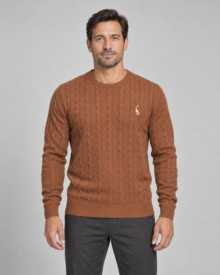 Men’s Cable-Knit Crew-Neck Jumper with Long Sleeves