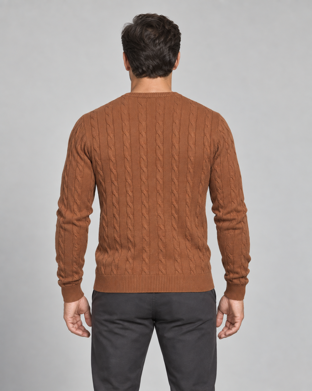 Men’s Cable-Knit Crew-Neck Jumper with Long Sleeves