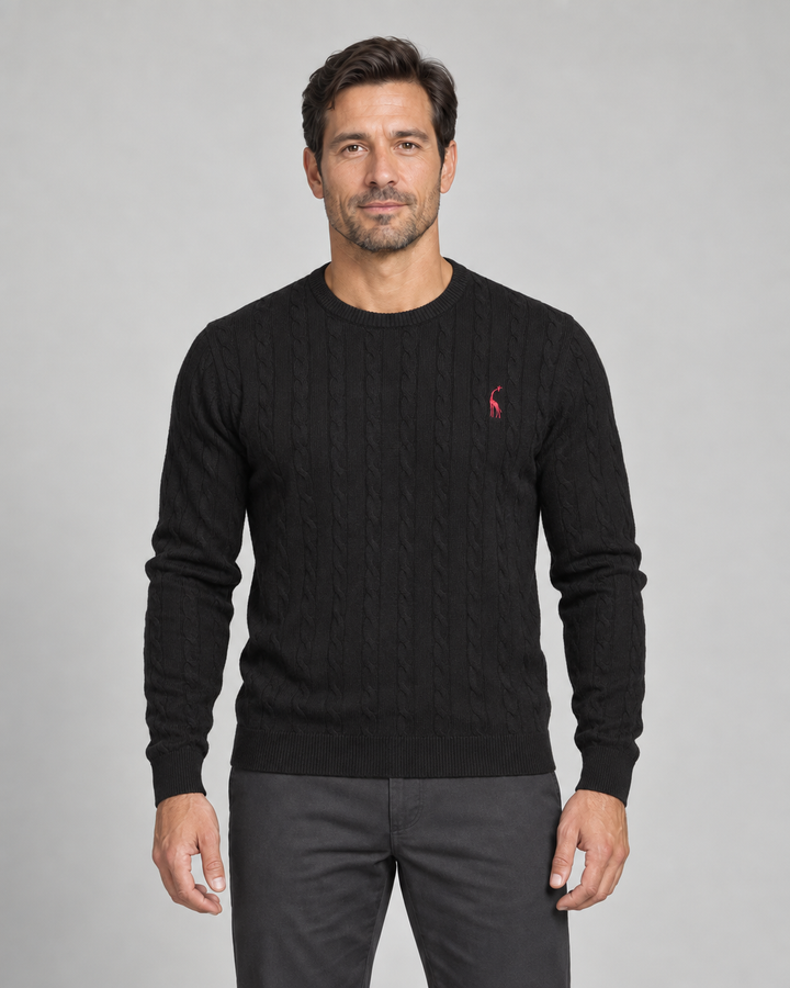 Men’s Cable-Knit Crew-Neck Jumper with Long Sleeves