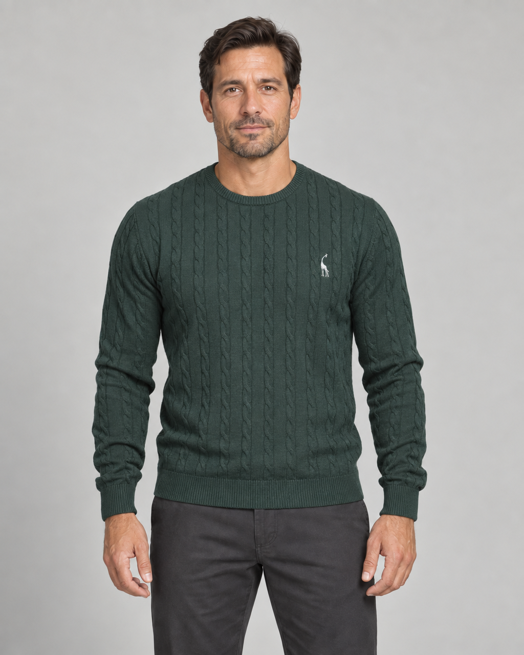 Men’s Cable-Knit Crew-Neck Jumper with Long Sleeves