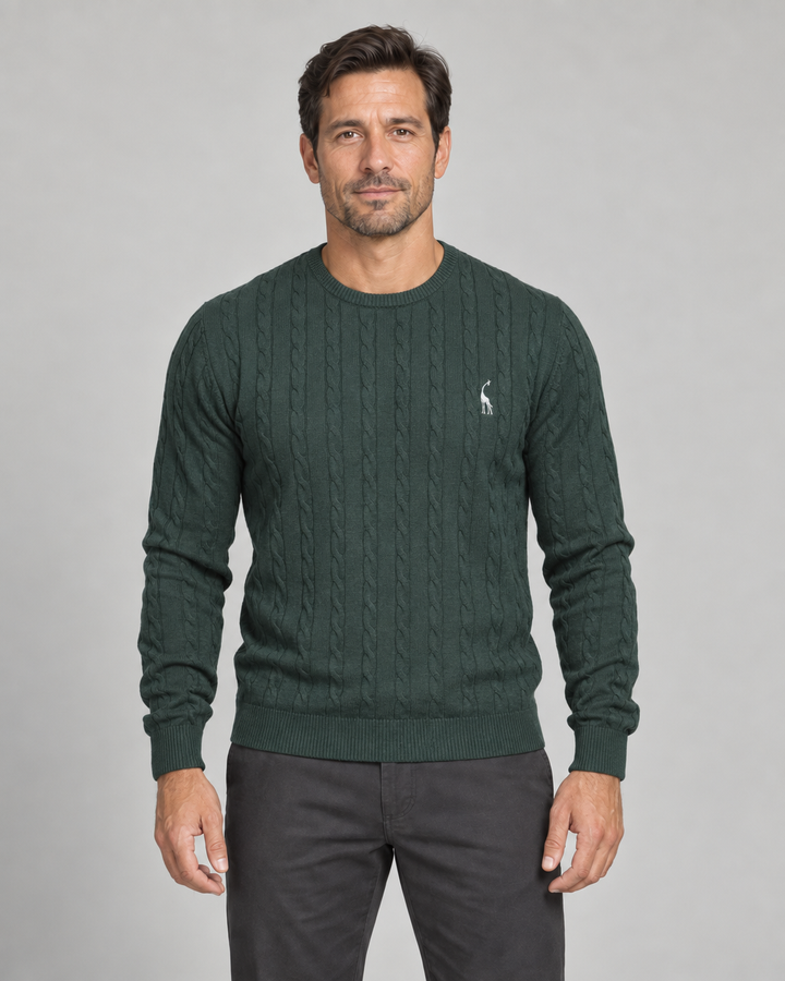 Men’s Cable-Knit Crew-Neck Jumper with Long Sleeves