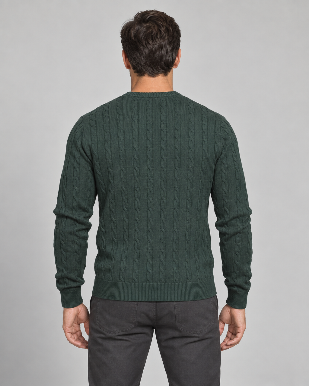 Men’s Cable-Knit Crew-Neck Jumper with Long Sleeves