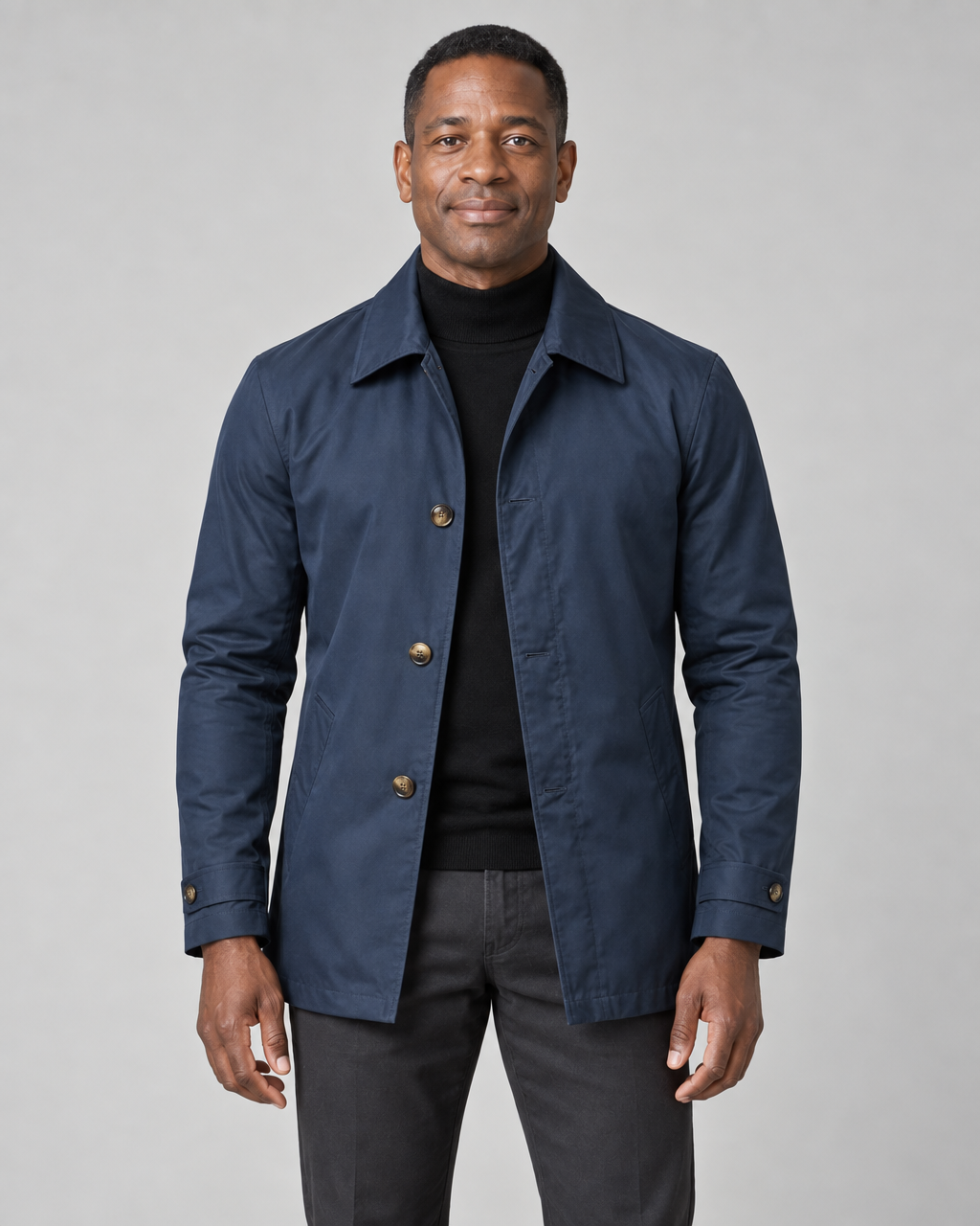 Men’s Mid-Length Button-Front Coat with Point Collar