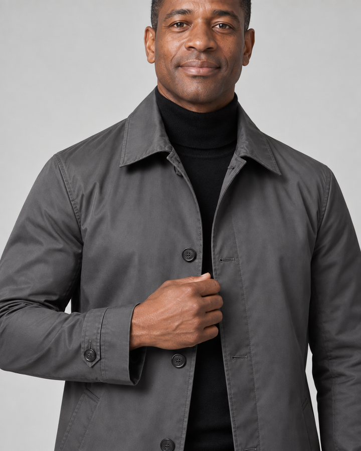 Men’s Mid-Length Button-Front Coat with Point Collar