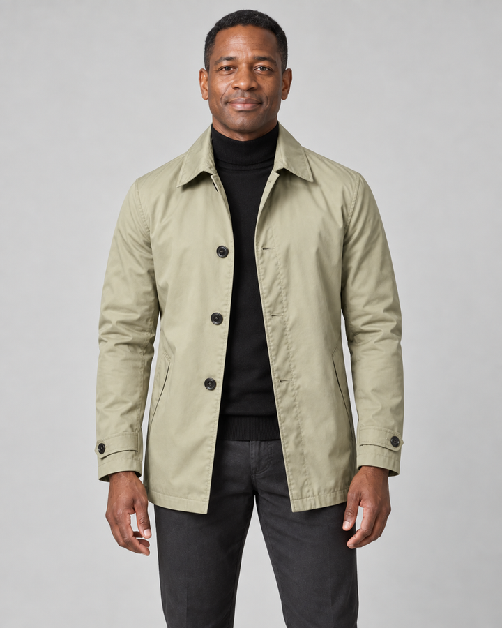 Men’s Mid-Length Button-Front Coat with Point Collar