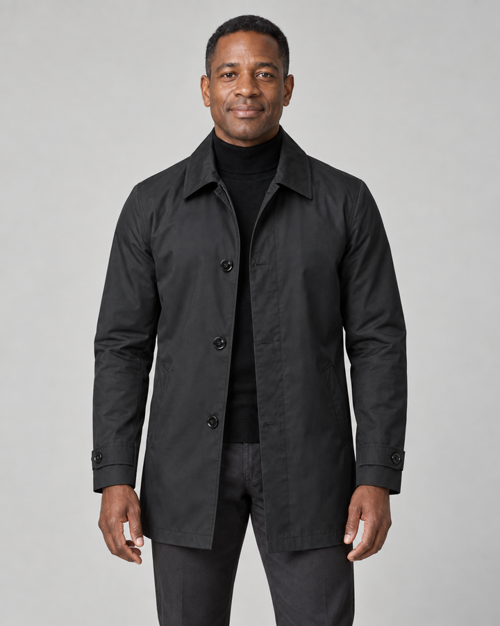 Men’s Mid-Length Button-Front Coat with Point Collar