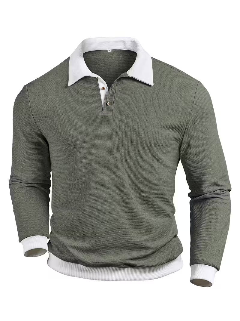 Gennady - Textured Waffle Knit Shirt With Contrast Collar