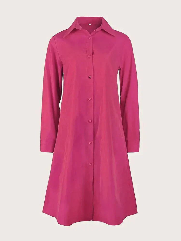 Vireya - Shirt Collar Pocket Midi Dress