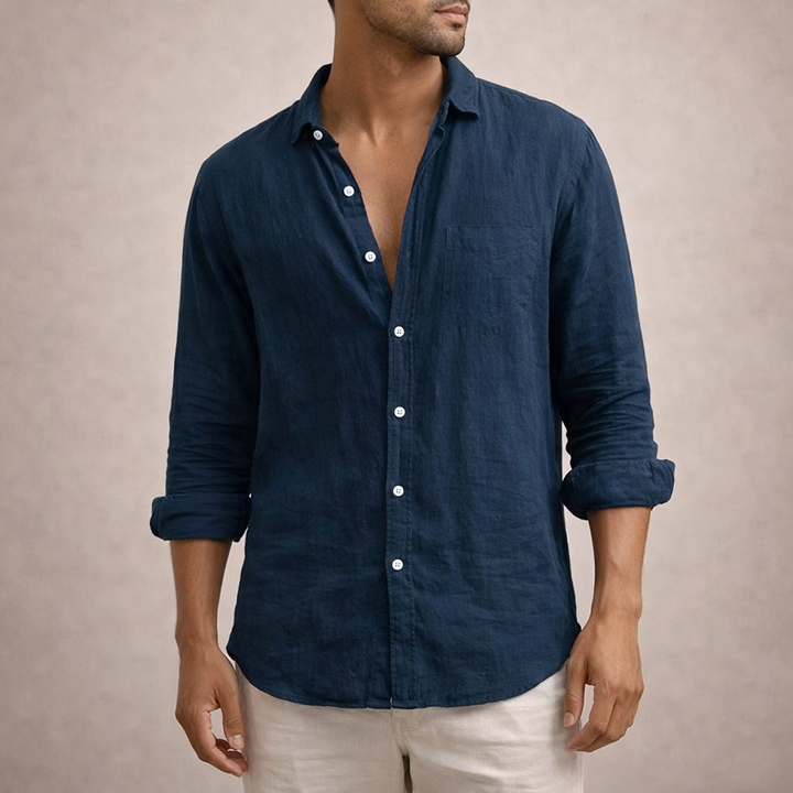 ELENA HARPER™  |  OPEN COLLAR LINEN SHIRT FOR MEN