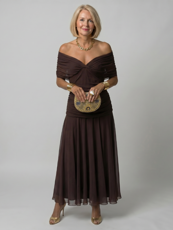 Calen Off Shoulder Flow Midi Dress - Elena Harper