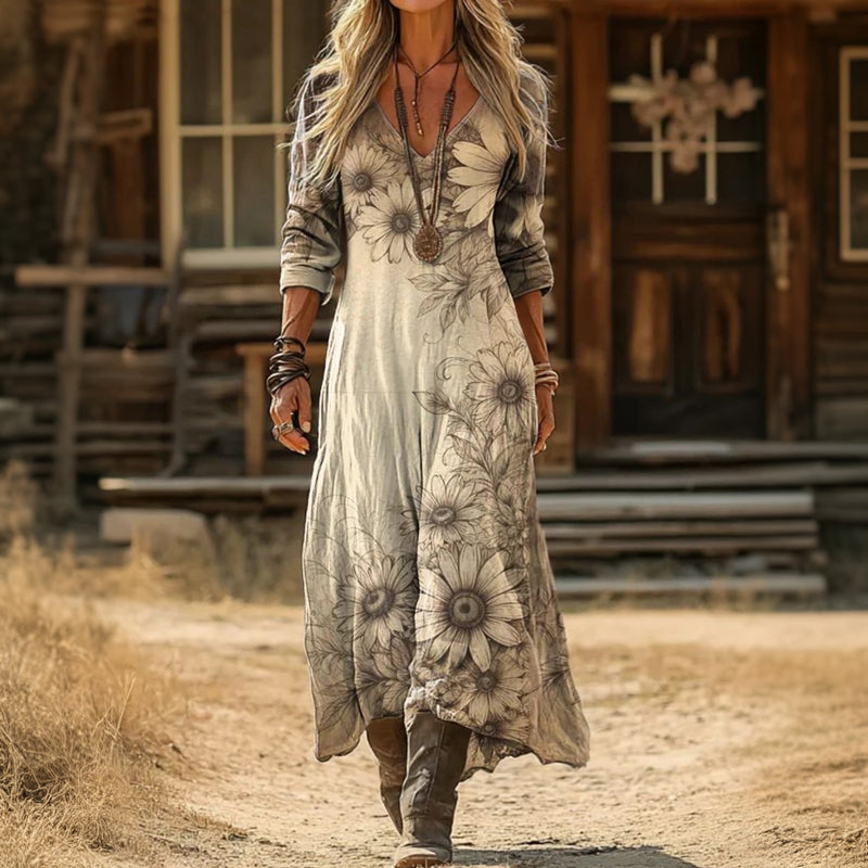 Evelyn Vintage-Inspired Long Sleeve Casual Dress - Elena Harper