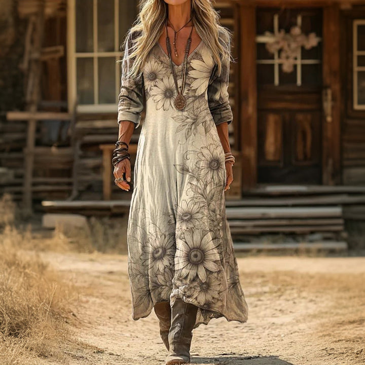 Evelyn Vintage-Inspired Long Sleeve Casual Dress - Elena Harper