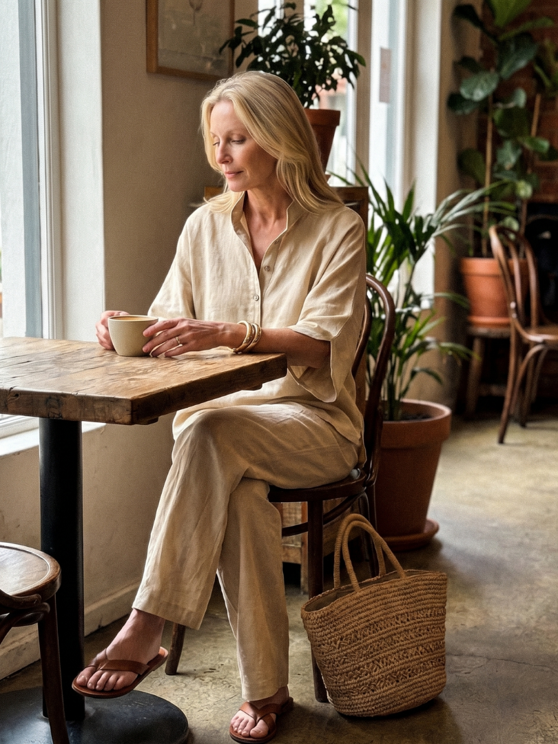 Women's Relaxed Button Front Tunic and Trouser Set
