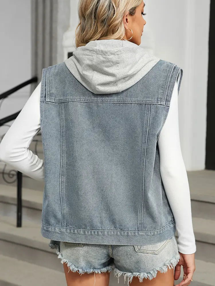 Hooded Denim Vest with Sleeveless Design, view 4 - Elena Harper