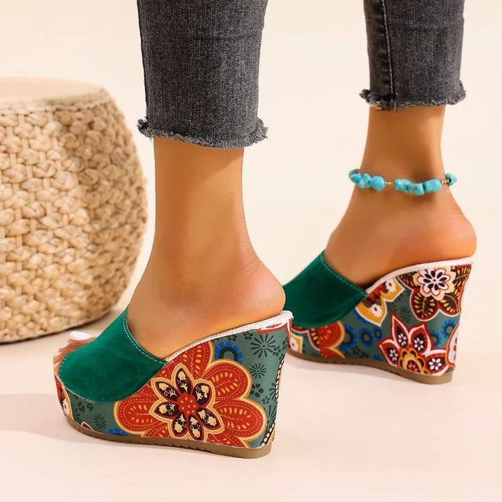 Women's Bohemian Wedge Sandals in Velvet – Elegant Comfortable Summer Style