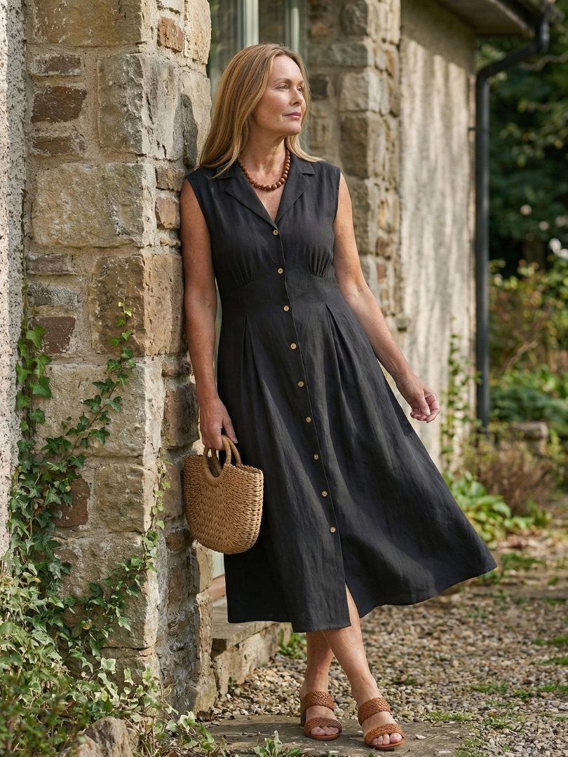 Celyn Stack Button Midi Dress - Elena Harper