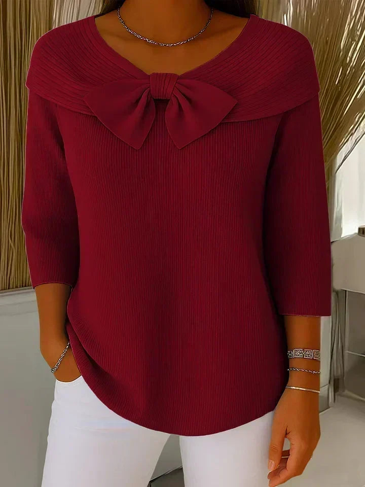 Astrid | Women's Bow-Neck Sweater with Wide Ribbed Neckline