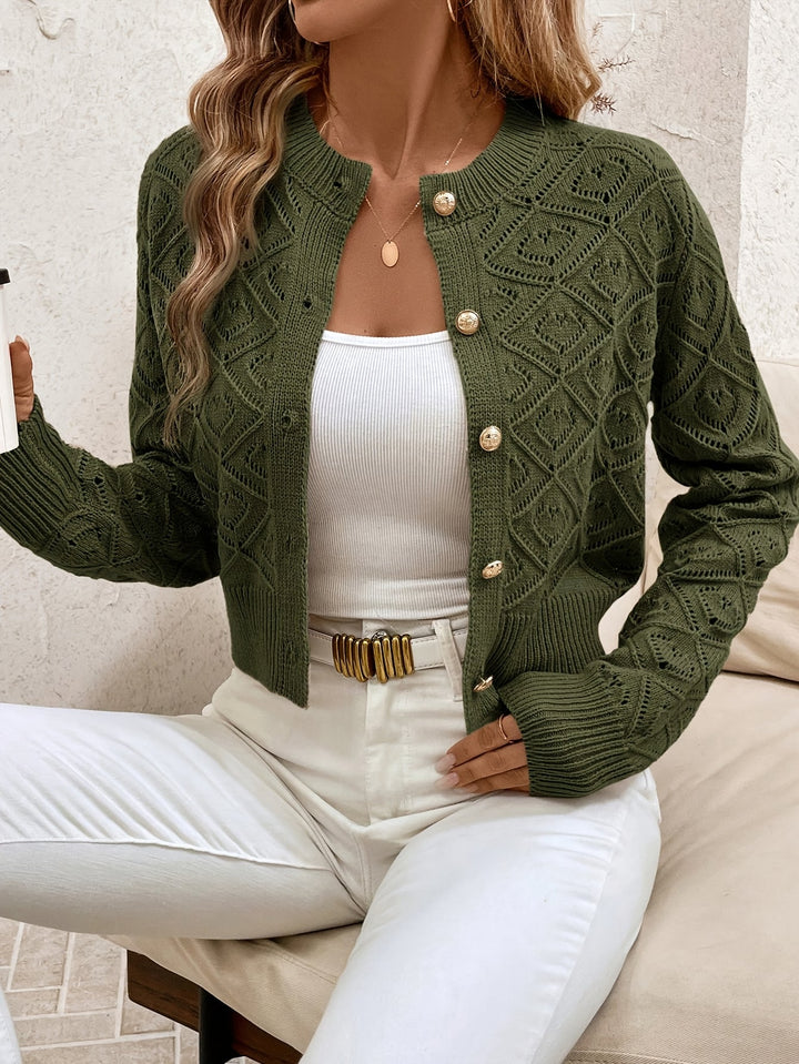 Women's Buttoned Openwork Cardigan - Elegant and Lightweight