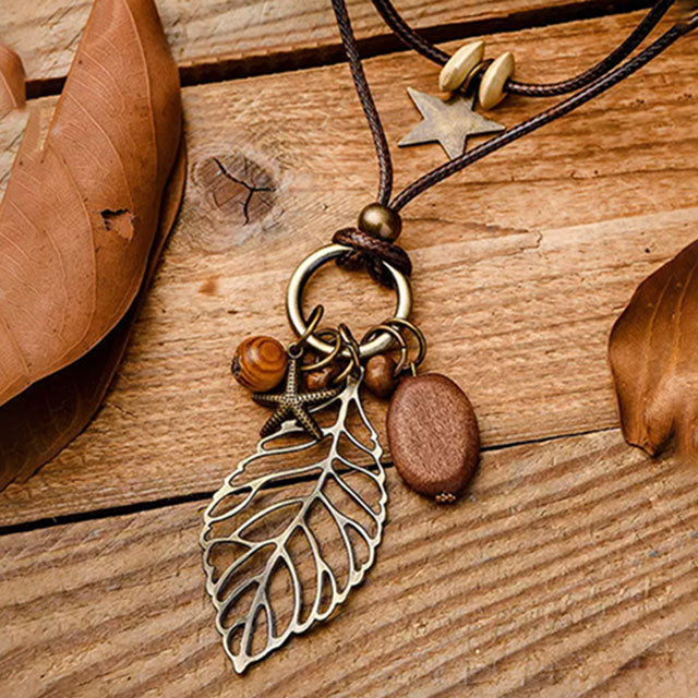 Vintage Leaf Pendant Necklace, view 2 - Elena Harper