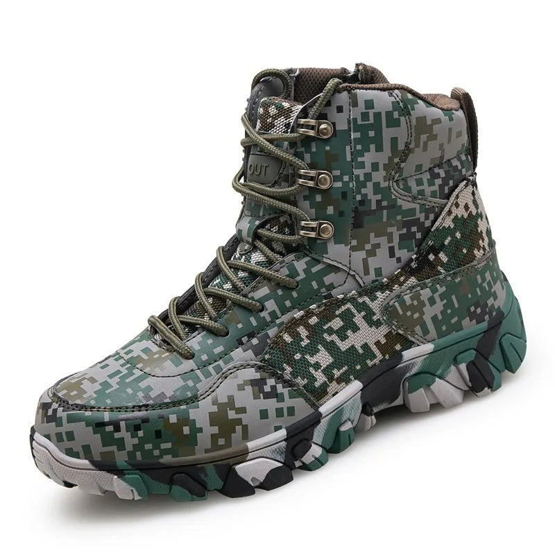 Men's outdoor style ankle boots with medium shaft, laces, and rugged sole - Tarevon