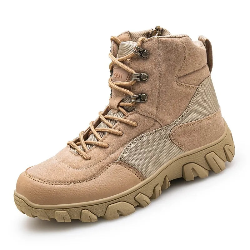 Men's outdoor style ankle boots with medium shaft, laces, and rugged sole - Tarevon