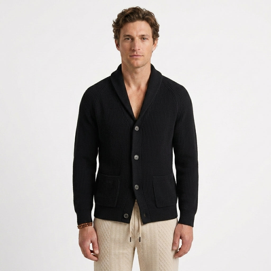 Ribbed Shawl Collar Cardigan