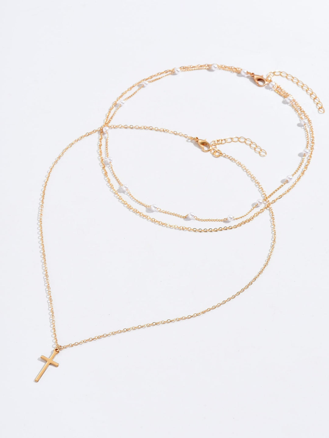 2 Pieces Necklace with Artificial Pearl & Cross Decor