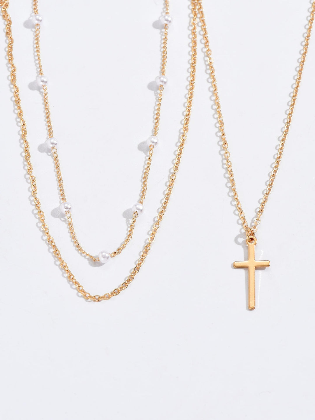 2 Pieces Necklace with Artificial Pearl & Cross Decor