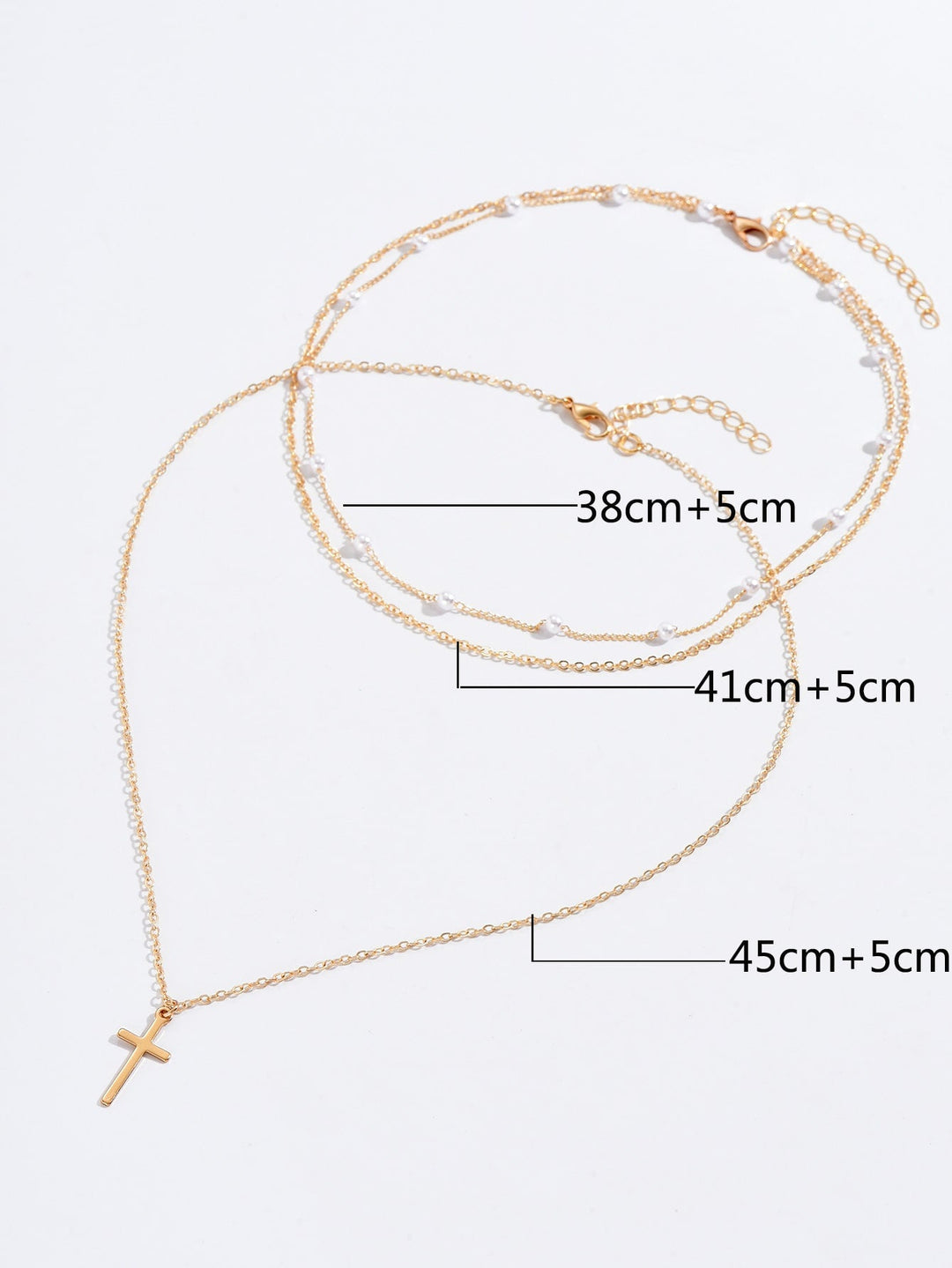 2 Pieces Necklace with Artificial Pearl & Cross Decor