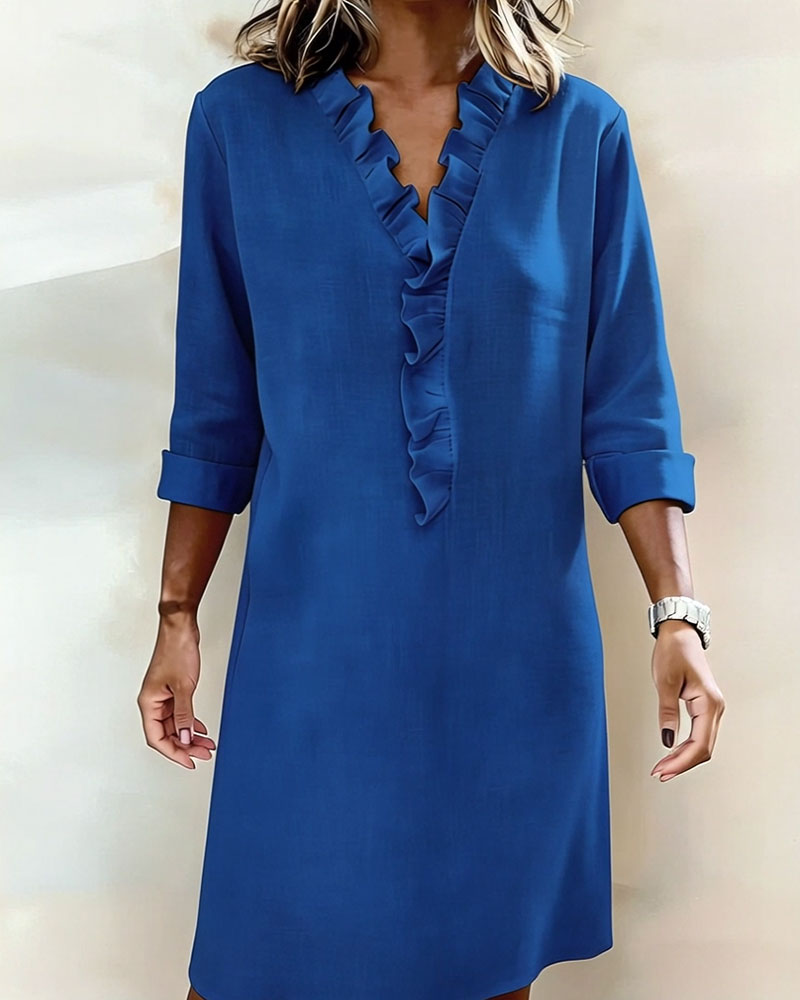 Ruffled Dress with V-Neck - Elena Harper