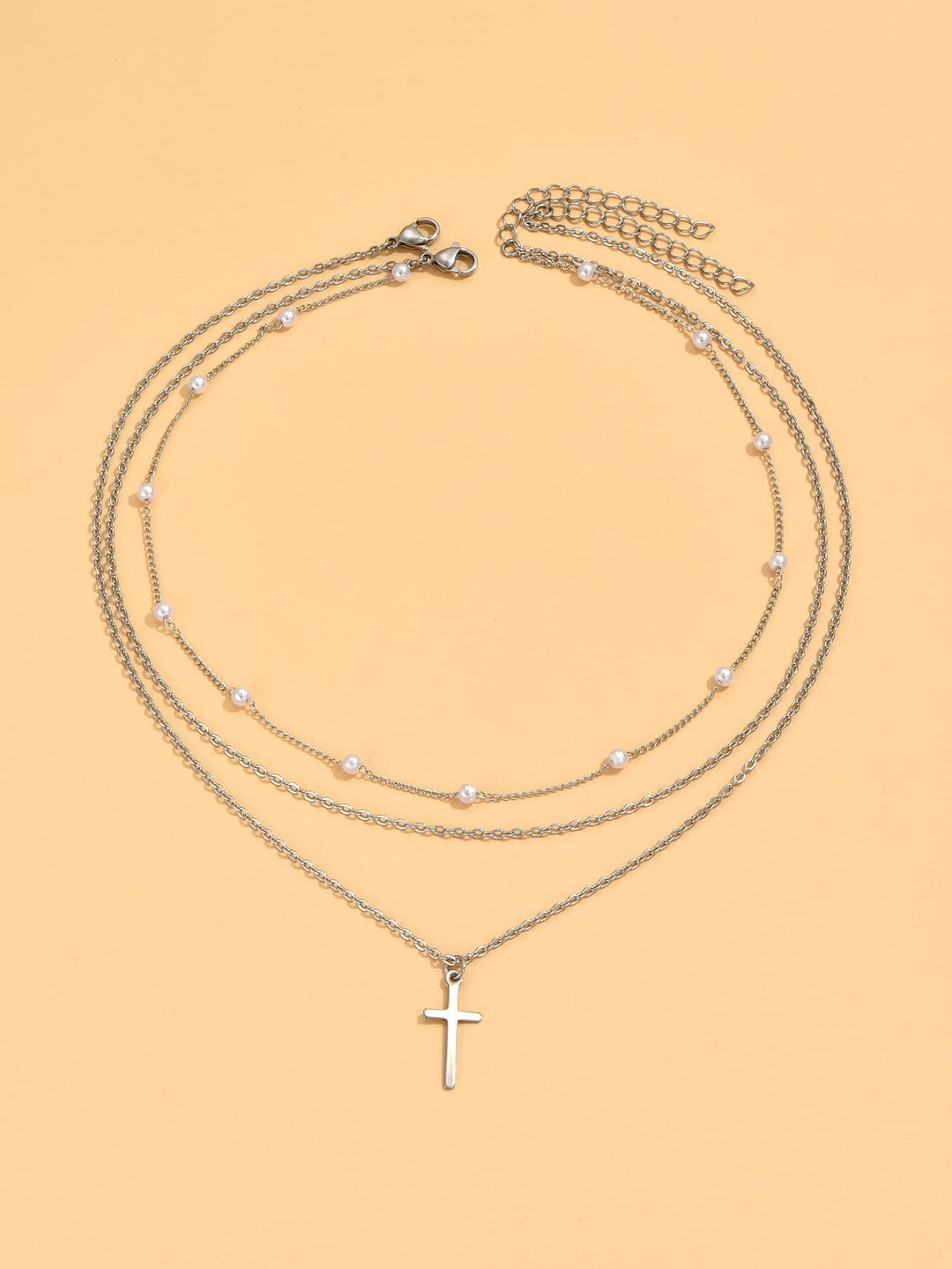 2 Pieces Necklace with Artificial Pearl & Cross Decor