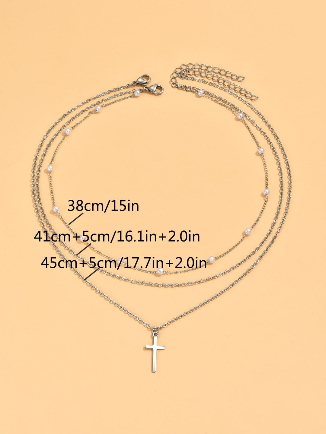 2 Pieces Necklace with Artificial Pearl & Cross Decor