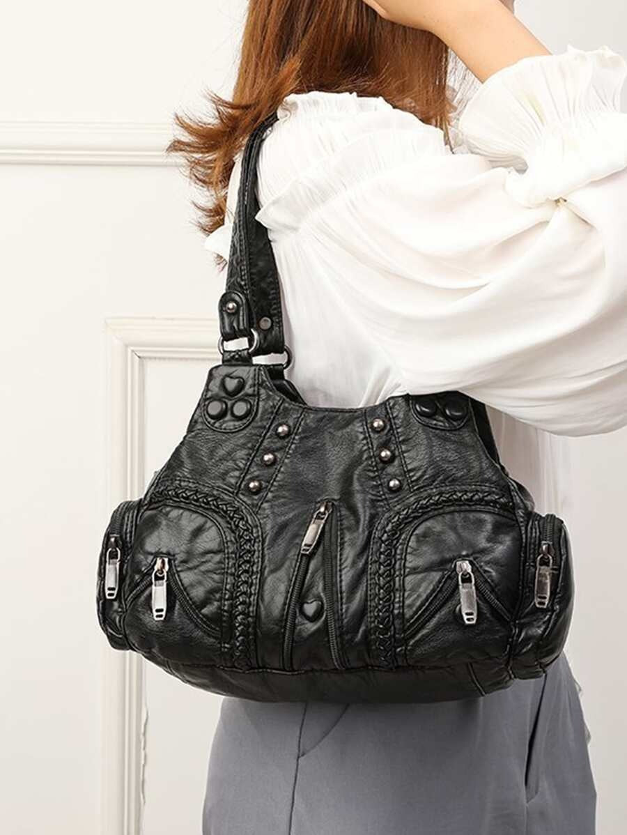 Taranta - Black Shoulder Bag with Studs