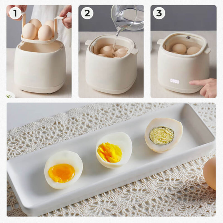 EggiCook Egg Cooker | Perfect Eggs at the Push of a Button | 3 Cooking Levels | Compact & Safe