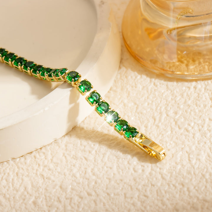 Bohemian Emerald Green Zirconia Gold Plated Tennis Bracelet - Elena Harper