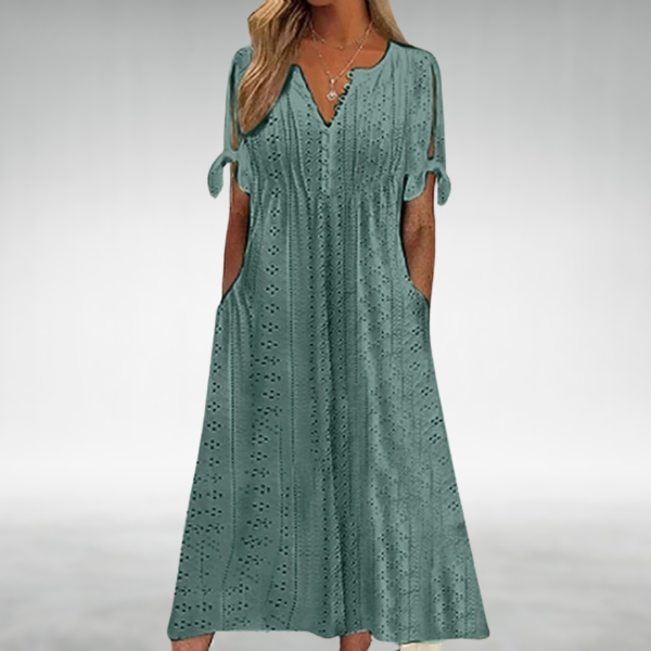 Natalie Light Blue Eyelet Summer Dress - Elena Harper