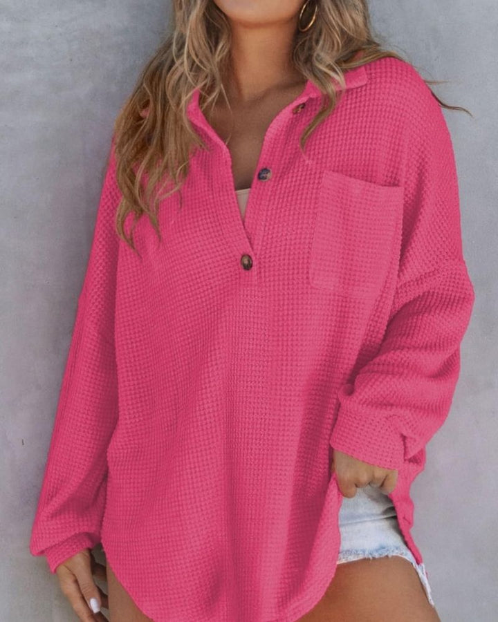TAHLIA Waffle Knit V Neck Shirt - Elena Harper