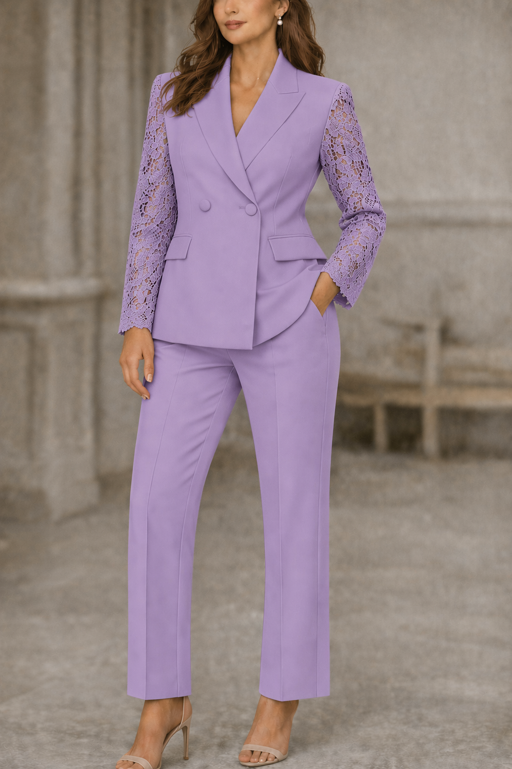 Ashleen Elegant Lace Suit Set with Blazer and Pants, view 8 - Elena Harper