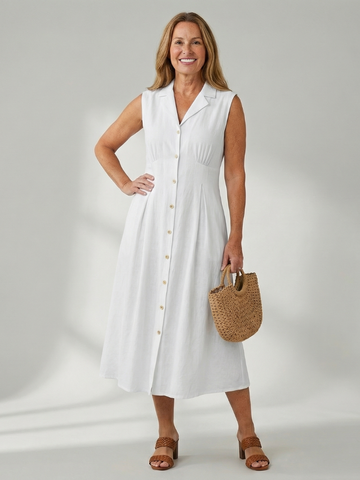 Celyn Stack Button Midi Dress - Elena Harper
