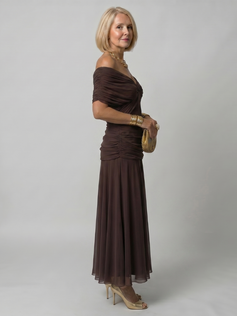 Calen Off Shoulder Flow Midi Dress - Elena Harper
