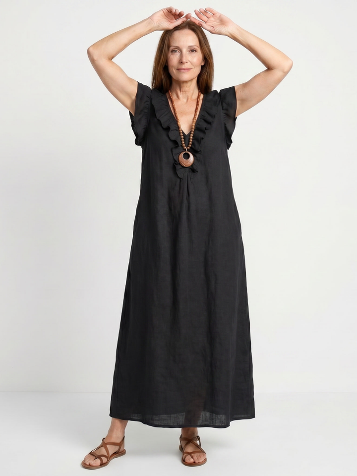 Adelaide Ruffle Trim Sleeveless Neck Midi Dress - Elena Harper