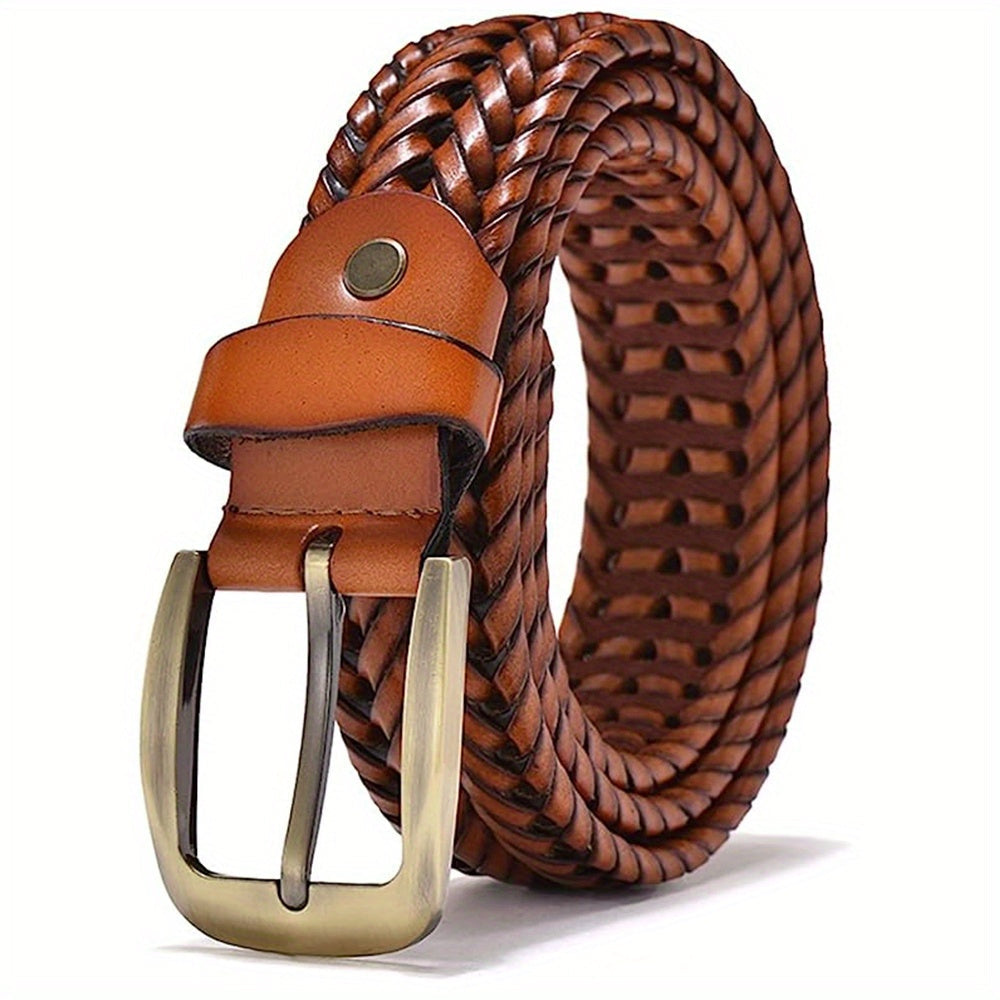 Premium Woven Leather Men's Belt - Elegant Casual Accessory