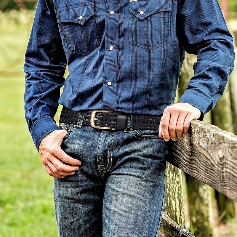Premium Woven Leather Men's Belt - Elegant Casual Accessory