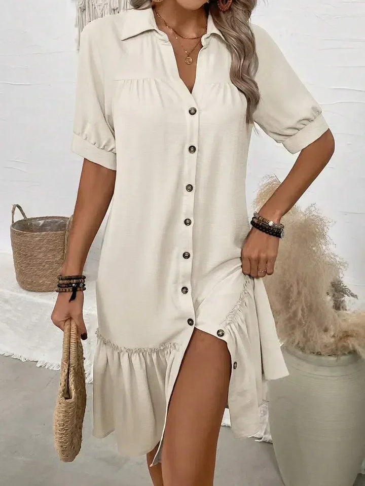 Aliyah Button-Down Ruffle Hem Dress - Elena Harper