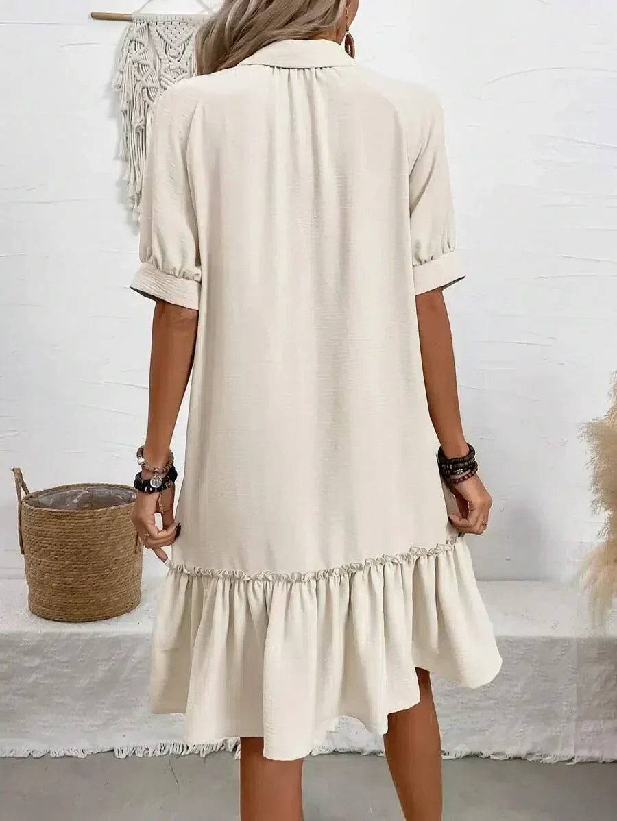 Aliyah Button-Down Ruffle Hem Dress - Elena Harper