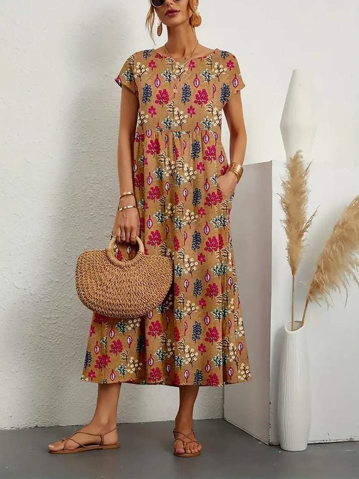Indigo Elegant Floral Dress - Elena Harper