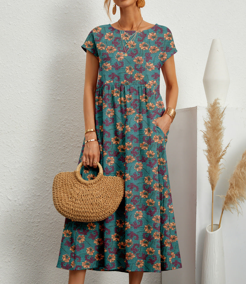 Indigo Elegant Floral Dress - Elena Harper