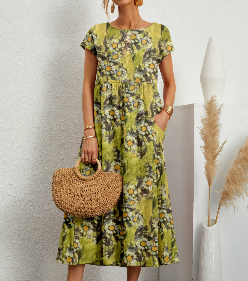 Indigo Elegant Floral Dress - Elena Harper