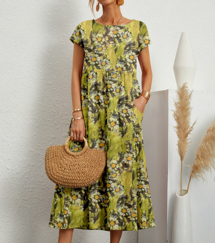 Indigo Elegant Floral Dress - Elena Harper
